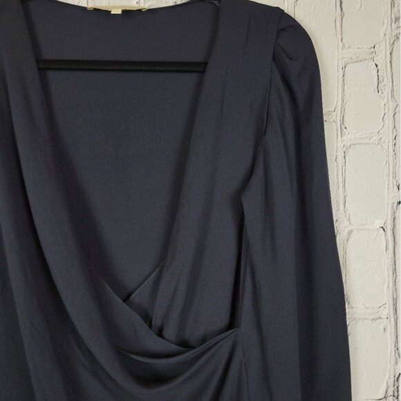 Vanessa Bruno solid black silk long sleeve cross drapey faux wrap blouse top - Picture 6 of 9